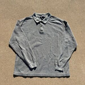 Vintage 90s Made In USA Lands End Men’s XL Gray Henley Thermal Waffle Knit Shirt